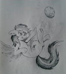 Size: 2890x3222 | Tagged: safe, artist:dreamy990, rainbow dash, pony, g4, ball, high res, monochrome, solo, traditional art
