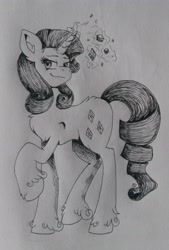 Size: 2527x3740 | Tagged: safe, artist:dreamy990, rarity, pony, g4, high res, magic, monochrome, solo, traditional art