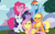 Size: 1000x625 | Tagged: safe, edit, edited screencap, screencap, applejack, fluttershy, pinkie pie, princess celestia, rainbow dash, rarity, twilight sparkle, g4, face swap, faic, mane six, mane six opening poses