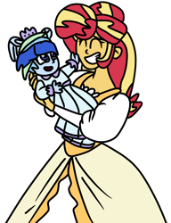 Size: 990x1291 | Tagged: safe, artist:jadeharmony, sunset shimmer, oc, oc:sparkling sapphire, equestria girls, g4, baby, crossover, cute, female, magical lesbian spawn, mother and child, mother and daughter, offspring, parent:sci-twi, parent:sunset shimmer, parents:scitwishimmer, shimmerbetes, simple background, the little mermaid, transparent background