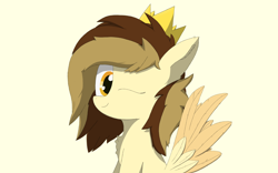 Size: 1700x1064 | Tagged: safe, artist:_rynn, oc, oc:prince whateverer, pegasus, pony, chest fluff, colored wings, crown, cute, ear fluff, eyelashes, feathered wings, female, jewelry, mare, one eye closed, one eye open, pegasus oc, regalia, rule 63, shadows, simple background, smiling, solo, spread wings, two toned mane, two toned wings, wings, wink