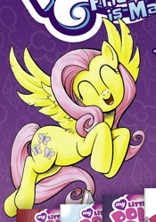 Size: 428x610 | Tagged: safe, fluttershy, pegasus, pony, g4, my little pony: generations, ^^, advertisement, cropped, cute, eyes closed, female, flying, happy, hooves, idw advertisement, mare, open mouth, open smile, shyabetes, smiling, solo, spread wings, wings