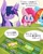 Size: 3277x4096 | Tagged: safe, artist:zemlya, pinkie pie, rainbow dash, twilight sparkle, alicorn, earth pony, pegasus, pony, g4, 2 panel comic, comic, cutie mark, eye clipping through hair, female, food, japanese, looking at something, looking down, mare, snacks, sparkles, speech bubble, trio, twilight sparkle (alicorn)