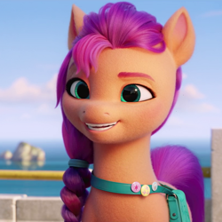 Size: 804x804 | Tagged: safe, screencap, sunny starscout, earth pony, pony, g5, my little pony: a new generation, spoiler:my little pony: a new generation, cropped, female, mare, smiling, solo