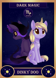 Size: 1300x1800 | Tagged: safe, artist:dusthiel, part of a set, dinky hooves, pony, g4, black sclera, card, dark magic, magic, older, older dinky hooves, scorpio, solo, wraith, wraith dinky