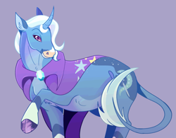 Size: 1941x1517 | Tagged: safe, artist:helianthanas, trixie, pony, unicorn, g4, cape, clothes, coat markings, curved horn, facial markings, horn, leonine tail, redesign, snip (coat marking), socks (coat markings), solo, tail