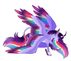 Size: 2200x1900 | Tagged: safe, artist:uunicornicc, rainbow dash, twilight sparkle, alicorn, pony, seraph, seraphicorn, g4, cloven hooves, coat markings, colored wings, curved horn, facial markings, feathered fetlocks, februpony, fusion, head wings, horn, leonine tail, multicolored hair, multicolored wings, multiple wings, rainbow hair, rainbow wings, simple background, snip (coat marking), socks (coat markings), solo, tail, transparent background, twilight sparkle (alicorn), winged hooves, wings