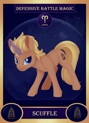 Size: 1300x1800 | Tagged: safe, artist:dusthiel, part of a set, oc, oc only, oc:scuffle, pony, unicorn, aries, card, magic, male, solo, stallion