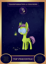 Size: 1300x1800 | Tagged: safe, artist:dusthiel, part of a set, oc, oc only, oc:top percentile, pony, unicorn, capricorn, card, colt, foal, magic, male, solo