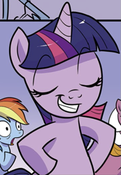 Size: 411x595 | Tagged: safe, idw, rainbow dash, twilight sparkle, alicorn, pony, g4, my little pony: generations, comic, cropped, eyes closed, hooves on hips, proud, smiling, smuglight sparkle, solo focus, twilight sparkle (alicorn)