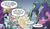 Size: 1255x736 | Tagged: safe, idw, black belle, dyre, grackle, ocellus, changedling, changeling, human, pony, g4, my little pony: generations, comic, speech bubble