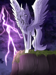 Size: 1116x1500 | Tagged: safe, artist:aakariu, oc, pegasus, pony, art trade, lightning, sketch, solo, spread wings, trade, wings, wip