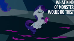 Size: 1280x720 | Tagged: safe, edit, edited screencap, editor:quoterific, screencap, princess luna, rarity, pony, unicorn, do princesses dream of magic sheep, g4, season 5, eyes closed, female, mare, marshmelodrama, offscreen character, open mouth, rarity being rarity, solo focus