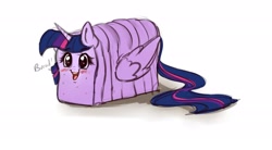 Size: 3254x1801 | Tagged: safe, artist:miokomata, twilight sparkle, alicorn, bread pony, food pony, pony, g4, blushing, bread, female, food, heart eyes, horn, not salmon, open mouth, open smile, simple background, smiling, solo, species swap, twilight sparkle (alicorn), wat, white background, wingding eyes, wings
