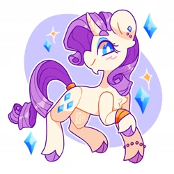 Size: 2136x2136 | Tagged: safe, artist:cocopudu, rarity, pony, unicorn, g4, bracelet, chest fluff, cloven hooves, female, high res, jewelry, mare, ring, simple background, smiling, solo, tail, tail ring, unshorn fetlocks, white background, white pupils