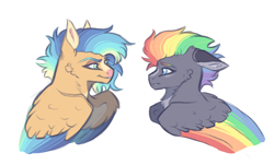 Size: 3888x2345 | Tagged: safe, artist:venommocity, oc, oc only, oc:greywind, oc:vegas, pegasus, pony, colored wings, female, high res, magical gay spawn, mare, multicolored wings, offspring, parent:flash sentry, parent:sunburst, parents:flashburst, simple background, white background, wings