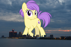 Size: 1900x1258 | Tagged: safe, artist:cheezedoodle96, artist:thegiantponyfan, edit, berry sweet, earth pony, pony, g4, detroit, female, friendship student, giant pony, giant/macro earth pony, giantess, highrise ponies, irl, macro, mare, mega giant, michigan, photo, ponies in real life, story included