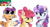 Size: 3745x2048 | Tagged: safe, artist:moccabliss, apple bloom, scootaloo, sweetie belle, earth pony, pegasus, pony, unicorn, g4, alternate design, band-aid, band-aid on nose, chest fluff, colored horn, colored wings, cutie mark crusaders, floppy ears, freckles, headphones, heart ears, high res, horn, multicolored wings, pale belly, redesign, scene interpretation, screencap reference, simple background, trio, white background, wings