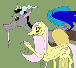 Size: 1218x1080 | Tagged: safe, artist:cannibal-fat, derpibooru exclusive, discord, fluttershy, pony, g4, simple background