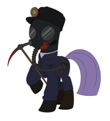 Size: 1433x1582 | Tagged: safe, artist:dyonys, maud pie, earth pony, pony, series:horrorverse, g4, blood, clothes, female, gas mask, hard hat, hat, mare, mask, miner, my bloody valentine, pickaxe, simple background, transparent background