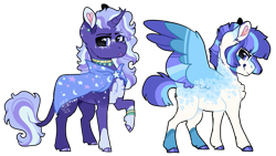 Size: 2827x1596 | Tagged: safe, artist:moccabliss, oc, oc only, pegasus, pony, unicorn, colored wings, magical lesbian spawn, multicolored wings, offspring, parent:hoo'far, parent:moondancer, parent:rainbow dash, parent:rainbowdancer, parent:trixie, parents:trixfar, simple background, transparent background, wings