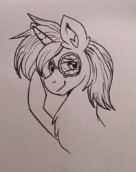 Size: 2800x3543 | Tagged: safe, artist:dreamy990, oc, oc only, oc:shadow twinkle, pony, unicorn, bust, glasses, high res, male, round glasses, solo, traditional art