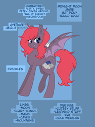 Size: 3456x4608 | Tagged: safe, artist:dreamy990, oc, oc only, oc:midnight moon, bat pony, pony, freckles, reference sheet, solo