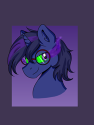 Size: 3456x4608 | Tagged: safe, artist:dreamy990, oc, oc:shadow twinkle, pony, unicorn, bust, evil, evil smile, glasses, grin, round glasses, smiling, solo, sombra eyes