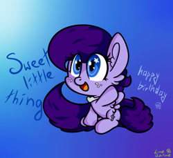Size: 1600x1467 | Tagged: safe, artist:limeovertime, oc, oc only, oc:vionova, pegasus, pony, female, filly, foal, freckles, gradient background, open mouth, pegasus oc, solo, waving