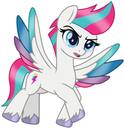 Size: 1024x1054 | Tagged: safe, artist:emeraldblast63, zipp storm, pegasus, pony, g5, my little pony: tell your tale, colored wings, female, full body, hoof polish, hooves, mare, open mouth, simple background, solo, spread wings, tail, transparent background, two toned mane, two toned tail, unshorn fetlocks, wings