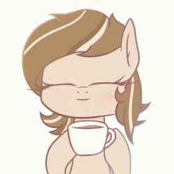 Size: 800x800 | Tagged: safe, artist:phoenixrk49, oc, oc only, pony, g4, animated, blinking, bust, coffee, cup, cute, drink, drinking, eyebrows, eyebrows visible through hair, eyes closed, female, frame by frame, gif, hoof hold, hooves, looking at you, loop, mare, ocbetes, open mouth, open smile, simple background, smiling, solo, squigglevision, translation request, two toned mane, white background