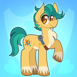 Size: 2000x2000 | Tagged: safe, artist:saveraedae, hitch trailblazer, earth pony, pony, g5, my little pony: tell your tale, chest fluff, high res, male, pale belly, raised hoof, sash, solo, stallion, unshorn fetlocks