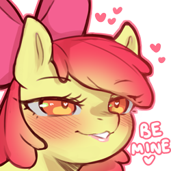 Size: 1159x1159 | Tagged: safe, artist:cold-blooded-twilight, apple bloom, earth pony, pony, g4, bedroom eyes, blushing, bow, dialogue, female, filly, foal, heart, heart eyes, simple background, smiling, solo, transparent background, wingding eyes