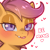 Size: 1159x1159 | Tagged: safe, artist:cold-blooded-twilight, scootaloo, pegasus, pony, g4, bedroom eyes, blushing, dialogue, eyeshadow, fangs, female, filly, foal, heart, heart eyes, makeup, simple background, smiling, solo, transparent background, wingding eyes