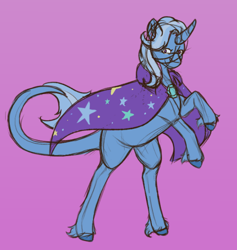 Size: 640x675 | Tagged: safe, artist:twilightangel-art, trixie, pony, unicorn, g4, curved horn, horn, leonine tail, looking at you, rearing, sketch, solo, tail