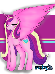 Size: 768x1024 | Tagged: safe, artist:ruby jane, princess cadance, alicorn, pony, g4, female, mare, signature, solo, spread wings, wings