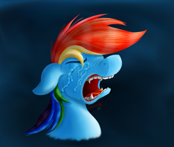 Size: 831x705 | Tagged: safe, artist:inurantchan, rainbow dash, pegasus, pony, g4, bust, crying, eyes closed, fangs, female, open mouth, sad, solo