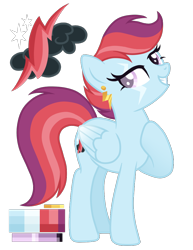 Size: 786x1017 | Tagged: safe, artist:monochrome-sunsets, oc, oc only, pegasus, pony, ear piercing, eyelashes, female, folded wings, full body, grin, hoof on chest, hooves, lidded eyes, magical lesbian spawn, mare, multicolored mane, multicolored tail, offspring, parent:rainbow dash, parent:zipp storm, parents:zippdash, pegasus oc, piercing, show accurate, simple background, smiling, solo, standing, tail, transparent background, wings