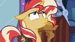 Size: 1284x720 | Tagged: safe, screencap, sunset shimmer, unicorn, equestria girls, equestria girls specials, g4, my little pony equestria girls: mirror magic, bag, female, floppy ears, mirror, saddle bag, solo