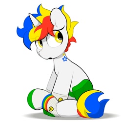 Size: 1500x1500 | Tagged: safe, artist:mochi_nation, oc, oc only, oc:rubik star, pony, unicorn, female, mare, simple background, sitting, solo, white background