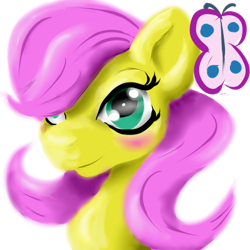 Size: 400x400 | Tagged: safe, artist:creudence, fluttershy, pegasus, pony, g4, blushing, bust, female, simple background, solo, transparent background
