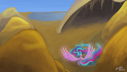 Size: 1366x768 | Tagged: safe, artist:glacialfalls, twilight sparkle, alicorn, pony, g4, cave, female, scenery, solo, spread wings, twilight sparkle (alicorn), wings