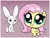 Size: 1584x1200 | Tagged: safe, artist:heretichesh, angel bunny, fluttershy, pegasus, pony, rabbit, g4, age regression, animal, big eyes, big head, blushing, chibi, cute, duo, female, filfilfil, filly, filly fluttershy, gradient background, shyabetes, smiling, sweat, sweatdrop, younger
