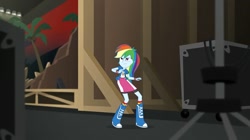 Size: 1284x720 | Tagged: safe, screencap, rainbow dash, equestria girls, equestria girls specials, g4, my little pony equestria girls: movie magic, bike shorts, boots, clothes, compression shorts, female, shoes, skirt, solo