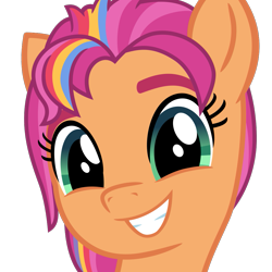 Size: 1041x1041 | Tagged: safe, artist:cheezedoodle96, sunny starscout, earth pony, pony, g4, g5, my little pony: a new generation, .svg available, bust, female, g5 to g4, looking at you, mane stripe sunny, mare, multicolored hair, portrait, rainbow hair, simple background, smiling, solo, svg, transparent background, vector, vector trace