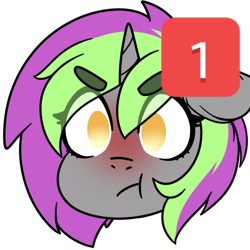 Size: 700x700 | Tagged: safe, artist:cottonsweets, oc, oc only, oc:frenzy nuke, pony, unicorn, angry, discord ping, simple background, solo, transparent background