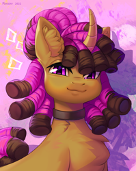 Size: 954x1200 | Tagged: safe, artist:margony, oc, oc only, pony, unicorn, bust, choker, commission, digital art, female, horn, looking at you, mare, portrait, solo, tail