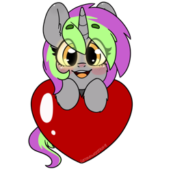 Size: 700x700 | Tagged: safe, artist:cottonsweets, oc, oc only, oc:frenzy nuke, pony, unicorn, collar, emoji, happy, heart, simple background, solo, transparent background