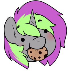 Size: 3000x3000 | Tagged: safe, artist:cottonsweets, oc, oc only, oc:frenzy nuke, pony, unicorn, cookie, derp, emoji, food, high res, simple background, solo, transparent background