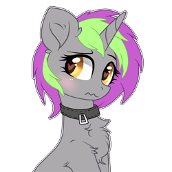 Size: 4000x4000 | Tagged: artist needed, safe, oc, oc only, oc:frenzy nuke, pony, unicorn, blushing, chest fluff, collar, heart eyes, looking away, simple background, solo, transparent background, wingding eyes